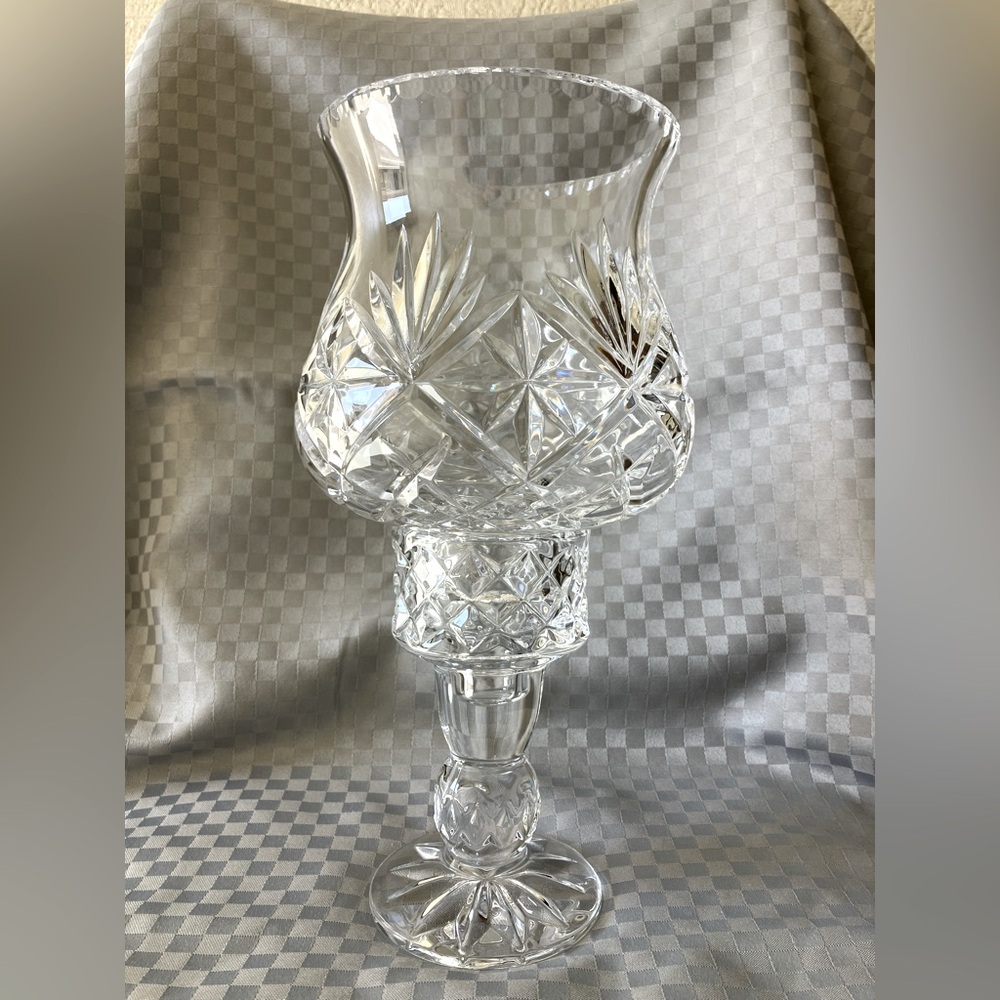 Large 11" Tall Cut Lead Crystal Hurricane Candle Lamp